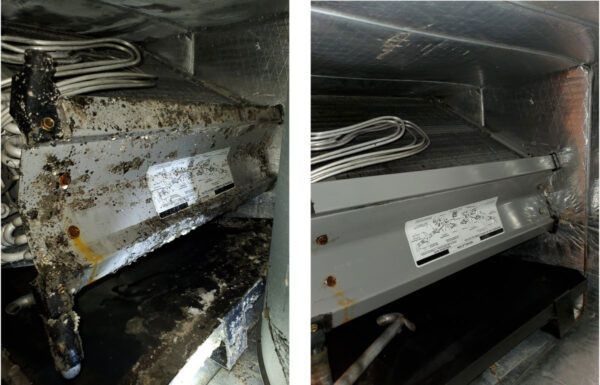 Commercial kitchen exhaust hood before and after degreasing